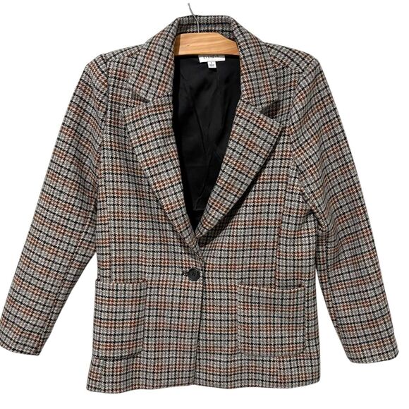 Evereve | Blazer Houndstooth Elbow Patches Neutral Button Long Sleeve Small - Picture 1 of 10